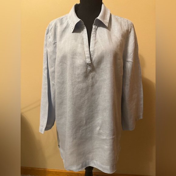 Tahari Sky Blue Linen Top - Picture 1 of 7